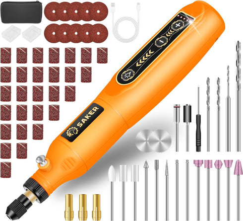 Saker Rotary Tool Kit, Cordless Rotary Tool, 5-Speed, Multi-Purpose 3.7V Power Rotary Tools Kit With 61 Accessories For Engraving, Drilling, Sandi...