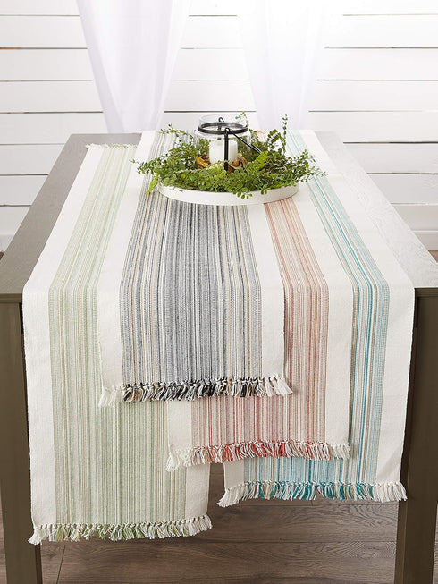 DII Everyday Collection Fringed Stripe Tabletop, Table Runner, 14x72, Thyme...