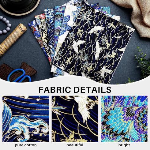 6 Pcs 20'' x 16'' Japanese Fat Quarters Quilting Fabric Bundles Japanese Printed Furoshiki Wrapping Cloth Squares Quilting Patchwork Fabric Colore...
