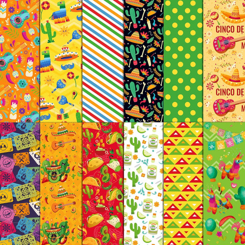 VIVIQUEN 24 Sheets Mexico Cinco De Mayo Double-Sided Scrapbook Paper 30x30cm Cactus Craft Paper Folded Flat for DIY Decorative Background Card Mak...