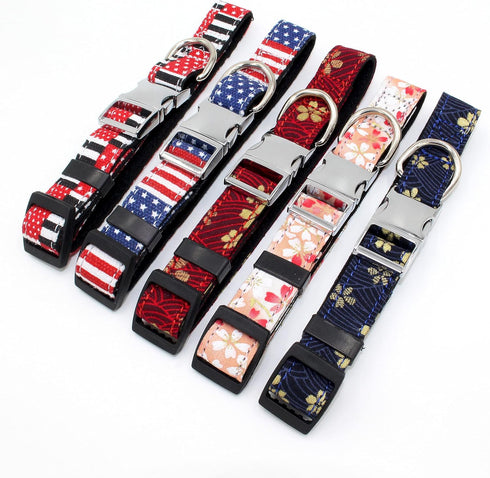 Dog Collar, Cotton Designer Dogs Collar Cute Flower Dog Collars for Girl Female Puppy Collar for Small Medium Large Dogs Gift (S, Flower Blue)...