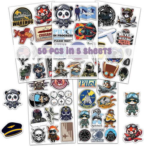 Pack 50 PCS Plane Pilot Wing Stickers Waterproof Vinyl Decals Decor Laptop Airport Flying Vehicles Suitcase Water Bottle Gifts for Teens Adults Av...