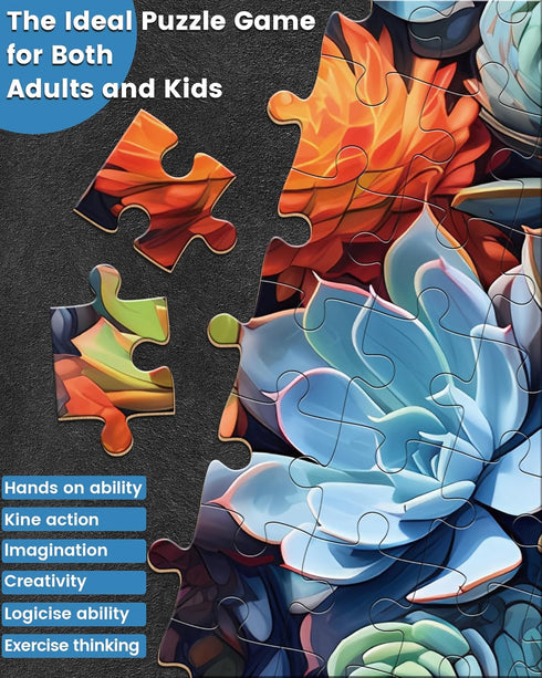 Puzzle for Adults 500 Pieces-Succulents Jigsaw Puzzle Highlights The Multitude of Color in The World of Succulents-Thick, Sturdy Pieces Challengin...