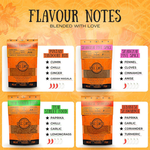 Spice Cartel's Asian Street Food Collection of Artisanal Herb & Spice Blends from Across Asia. Hand Made Grilling Gifts For Dad From The UK. 4 * 3...