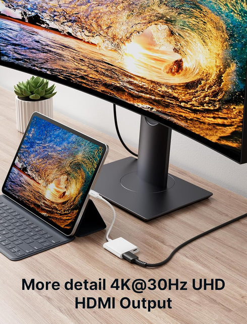 JSAUX USB-C to Digital AV Adapter, 2-in-1 USB C to HDMI with 100W Fast Charge, 4K@30Hz Thunderbolt 3 Type-C Compatible for iPhone 15 Pro Max/15 Pr...
