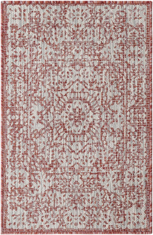 Unique Loom Outdoor Traditional Collection Area Rug - Timeworn (2' x 3' 1" Rectangle Rust Red/Gray)...