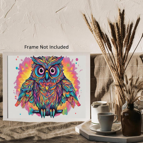 Posterizer 1 pcs- psychedelic funky hippie colorful owl print 1-Abstract & Modern Art-Fantasy & Fiction Art- Living Room Bedroom Decor- unframed w...