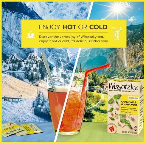 Wissotzky Chamomile Tea with Nana Mint, Herbal Tea, 20 Tea Bags | Caffeine Free | Soothing Blend | Sleep Support...