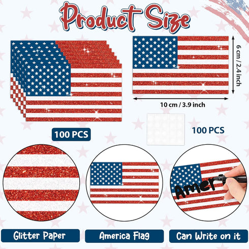 Patriotic Glitter Cutouts- 100Pcs Memorial Day American Soldier Flag Cutouts 4th of July Paper Die Cut with Glue Points for Kids Party Classroom O...