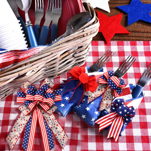Solsew 3 Rolls Red White and Blue Patriotic Ribbons Double Sided 4th of July Ribbon 18 Yards Patriotic 2.5 Inch Burlap Wired Edge Ribbon Independe...