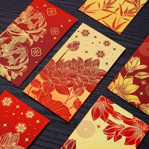 48Pcs Chinese New Year Red Envelopes 6 Classic Design Red Gold Hong Bao Lotus Peony Floral Spring Festival Lucky Money Pocket for Party Wedding Ch...