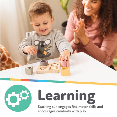 Nuby Soft Shape Silicone Puzzle Toy with Bamboo Wooden Base, Promotes Hand-Eye Coordination, 5 Piece...