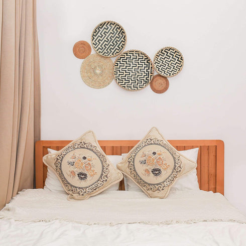 Bamboo Woven Wall Baskets Decor Boho Flat Set 3 Shallow Basket for Organizing Kitchen, for Coffee Table Trays Decorative Plates for Wall Hanging F...