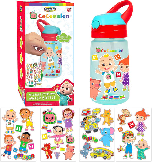 Creative Kids Cocomelon Decorate Your Own Water Bottle BPA Free with 4 Sheets of Stickers - Leak-Proof, Pop-Up Spout Cover - Easy to Grip School o...