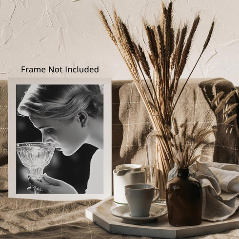 Posterizer 1 pcs-black and white alluring photo of woman smelling her drink-Photography Art-Retro Art-Decor for Home & Office- unframed wall art...