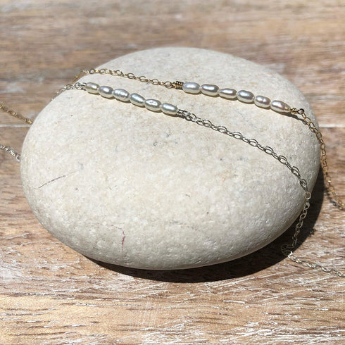 Freshwater Pearl Anklet,Sterling Silver 14K Silver Filled Boho Pearl Dainty Handmade Beaded Cute Tiny Charm Beach Ankle Bracelet Foot Chain Anklet...