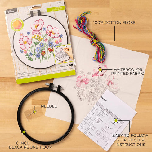 Bucilla Watercolor 6" Stamped Embroidery Kit, Kaleidoscope Butterfly, Includes 4-Color Printed Fabric, 6" Hoop, Embroidery Floss, Needle, and Inst...