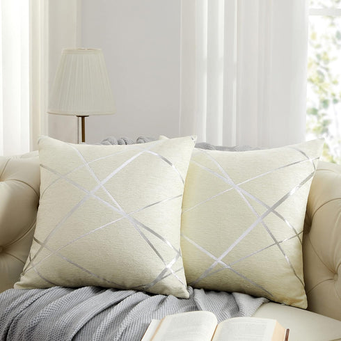 GIGIZAZA Decorative Couch Pillow Covers 24 x24,White Thick Cushion Pillows Covers,Sofa Square Accent Pillows Set of 2...
