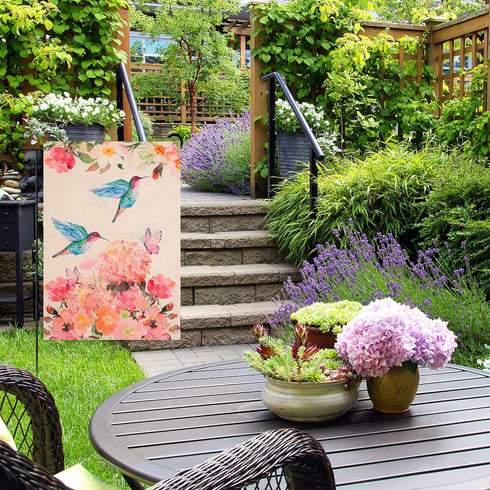 1PCS Hummingbird Spring Garden Flag Flower Garden Spring Yard Outdoor Flag Double Sided Small Burlap Bird Flag for Outside Holiday Decor(12.5 x 18...
