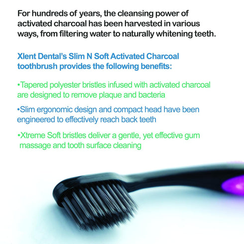 Activated Charcoal Bristle Toothbrush - Xtreme (Extreme) Soft, Ultrafine, Tapered bristles, Compact Head & Slim Design - (12 Count)...