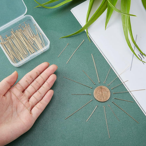 PH PandaHall 120pcs Jewelry Making Pin Kit, 6 Style 1 2 Inch Real 18K Gold Plated Brass Eye Pins Flat Head Pins Ball Head Pins for Necklace Bracel...