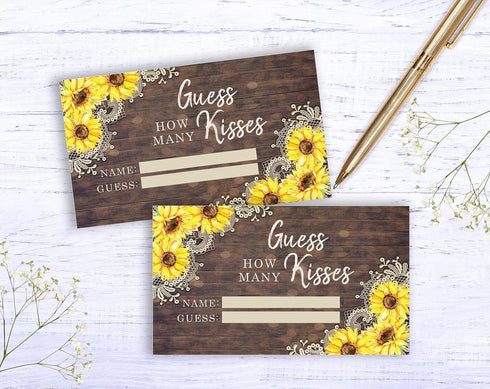 Your Main Event Prints Sunflower Guess How Many Kisses Game Sign and Cards - Perfect for Bridal Showers and Weddings - 1 Self-Standing Sign and 50...