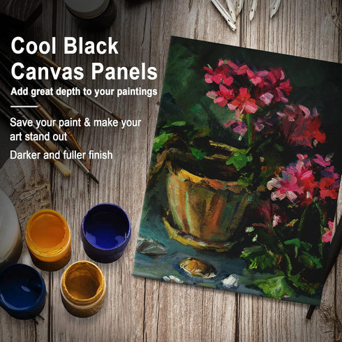 PHOENIX Black Canvas Boards for Painting - 6x8 Inch, 6 Pack - Small Square Canvases Gesso Primed Cotton Acid Free, Blank Flat Canvas Panel for Acr...
