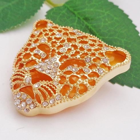 Navachi 18k Gold Plated Clear Crystal Black Enamel Leopard Head Brooch Pin...