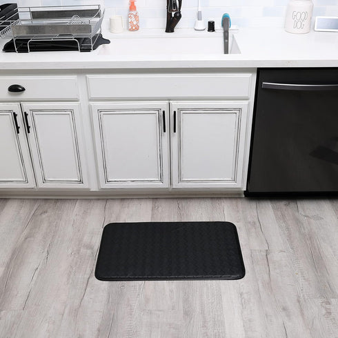 Anti-Fatigue Kitchen Faux Leather Non-Skid Cushioned Comfort Mat, 18" x 30", Diamond Black/Black...