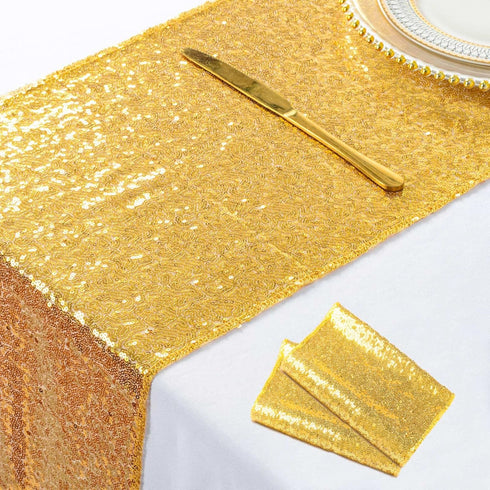 ShinyBeauty Gold Table Runners 2 Packs 12inx108in Sequin Table Runners Gold Glitter Table Runner for Weddings 108 Inches Long Fall Table Runner fo...