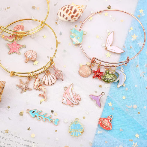 MARFOREVER 120 Pcs Ocean Themed Sea Charms for Jewelry Making, Assorted Gold Enamel Starfish Seashell Marine Pendants for Necklace Earring Bracele...