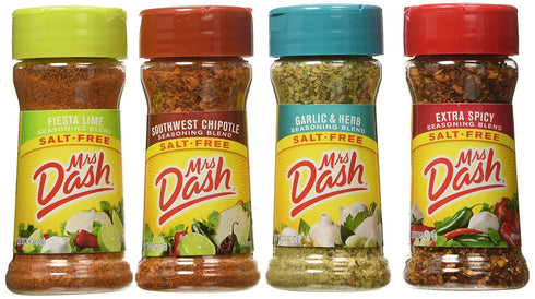 Mrs. Dash Extra Spicy(2.5oz), Southwest Chipotle(2.5oz), Garlic & Herb (2.5oz) and Fiesta Lime (2.4oz) Salt-Free Seasoning (Bundle)...