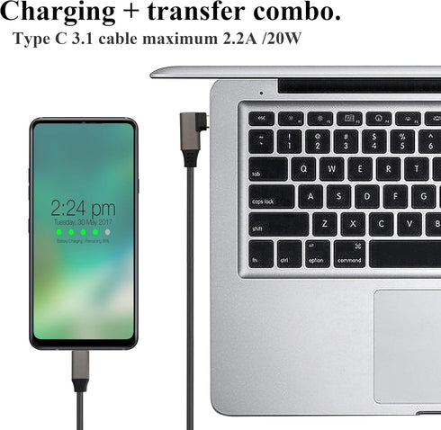 90 Degree Type C 3.1 Extension Cable 4K@60Hz Right&Left Angle Type C 3.1 USB Male to Male Connector Cable Supports Charging,Data,Audio,Video Cable...