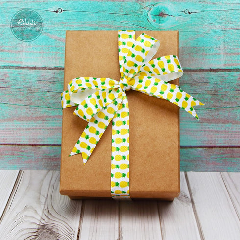 Ribbli Satin Pineapple Craft Ribbon,5/8-Inch x 10-Yard,White/Yellow/Green,Use for Hair Bows,Wreath,Birthday,Gift Wrapping,Summer Decoration,All Cr...