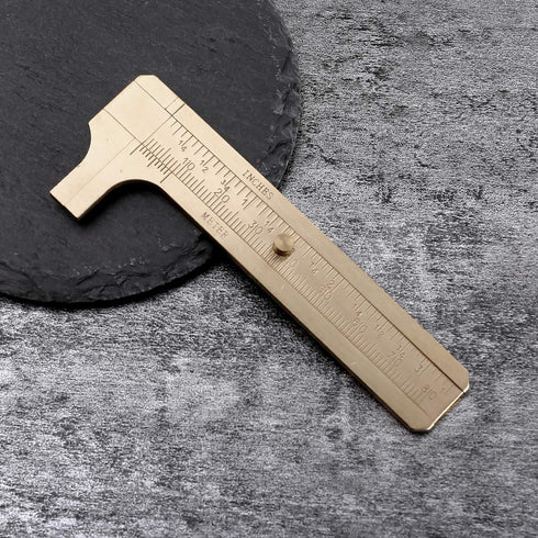 Retro Vernier Caliper Copper Alloy Mini Brass Sliding Pocket Caliper Metal Double Scale for Measuring Gemstones and Jewelry Components Bead Wire G...
