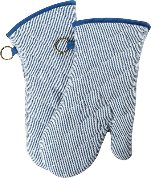 1 Pair Yarn Dyed Oven Mitts 100% Cotton Heat Resistant 470 Degree Gloves Men Women Cooking Baking Barbecue BBQ Microwave Crafting Machine Washable...
