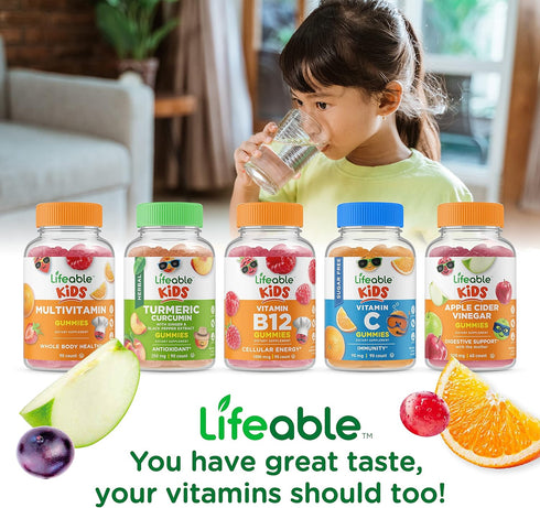 Lifeable Vitamin B Complex with Vitamin C for Kids - Great Tasting Natural Flavor Gummy Supplement - with Niacin, B6, Folic Acid, B12, Biotin & Pa...