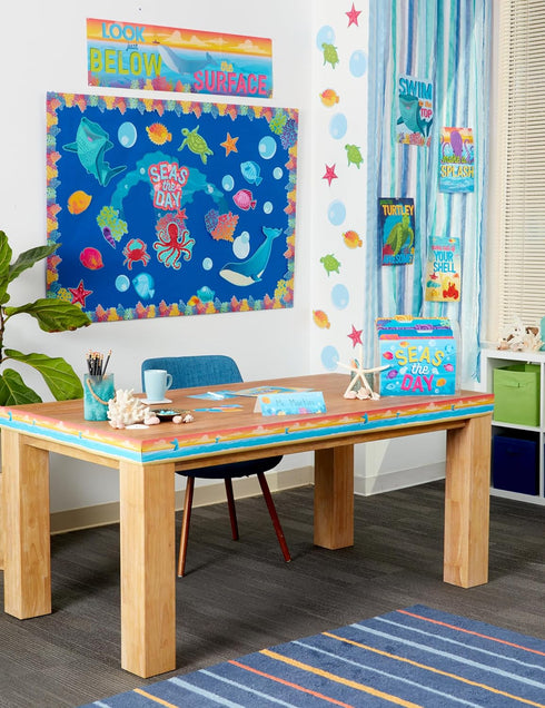 Eureka Seas The Day Marine Life Classroom Bulletin Board Set for Teachers, 42 Pieces...