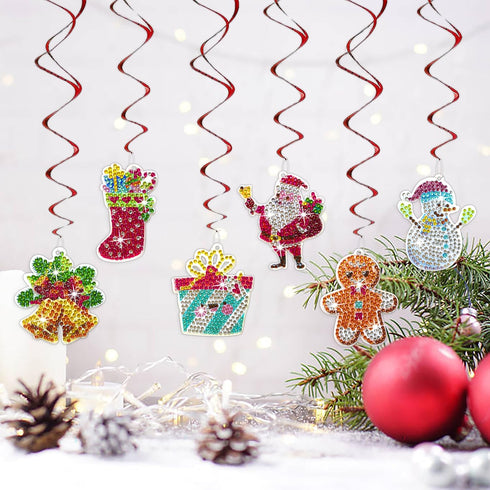 Diamond Painting Hanging Swirl Decorations 6Pcs Xmas Diamond Art Hanging Swirls Ceiling Gingerbread Man Snowman Hanging Swirls for Party Supplies ...