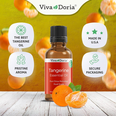 Viva Doria 100% Pure Tangerine Essential Oil, Undiluted, Food Grade, Cold Pressed, Made in USA, 30 mL (1 Fluid Ounce)...