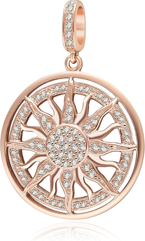Rose Gold Sun Charms 925 Sterling Silver Dangle Charms with Clear CZ for Pandora 3mm Snake Chain Bracelet...