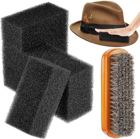 5 Pieces Felt Hat Cleaning Sponge Felt Hat Brush Felt Hat Cleaner Horse Hair Wood Hat Brush Hat Cleaning Kit for Felt Hat Cowboy Hat Baseball Hat...