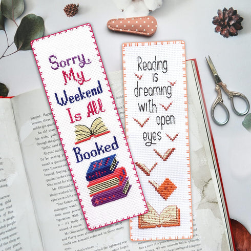 Sorry, my weekend is all booked' - Counted Cross Stitch Kit for Adults - Snarky Embroidery Set with Funny Inspirational Quote, Gifts for Reader, ...