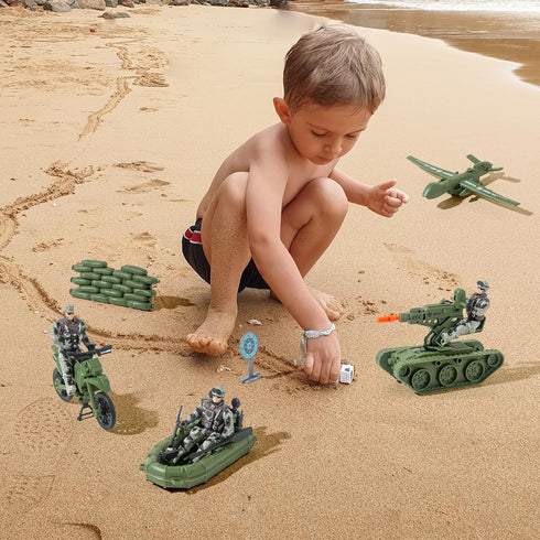 Army Toys, Military Soldier Action Figures,Military Toys Include Green Army Men, Rowboats, Motorcycles, Aircraft Weapons Accessories Playset Toy S...