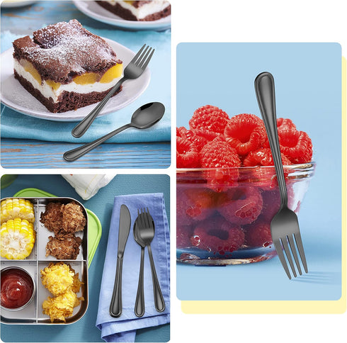 12-Piece Black Kids Silverware, E-far Stainless Steel Toddler Kids Utensils Safe for Preschooler/Children, Includes 4 Forks 4 Spoons 4 Knife, Slim...