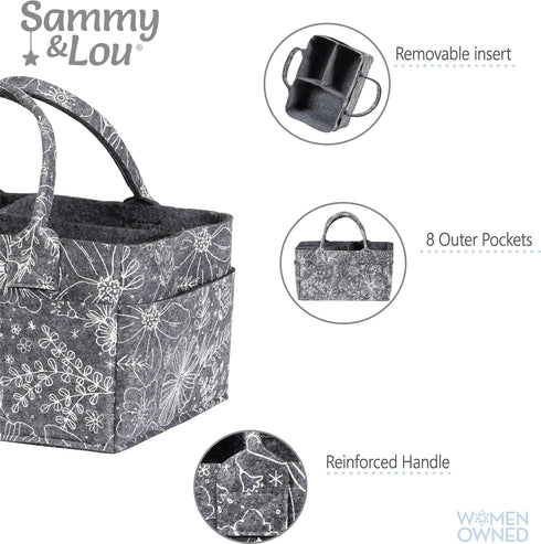 Sammy & Lou Collapsible Floral Felt Storage Caddy, Divided Design To Keep Diapers, Wipes And Changing Items Organized, Two Handles, 11.5 in x 6 in...