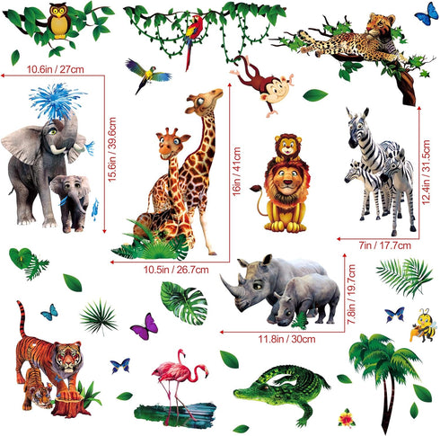 Amaonm Creative Giant Removable Cartoon Zoo Wild Jungle Animals 3D DIY Lion Giraffe Elephant Tree Wall Decals Nursery Decor for Kids Bedroom Livin...