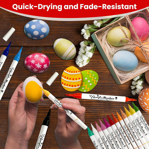 Scribbeo 24 Acrylic Marker Set with Dual Tip, Fine tip - Brush tip markers, Acrylic Markers Paint Pens for Rock Painting, Wood, Canvas, Stone, Gla...