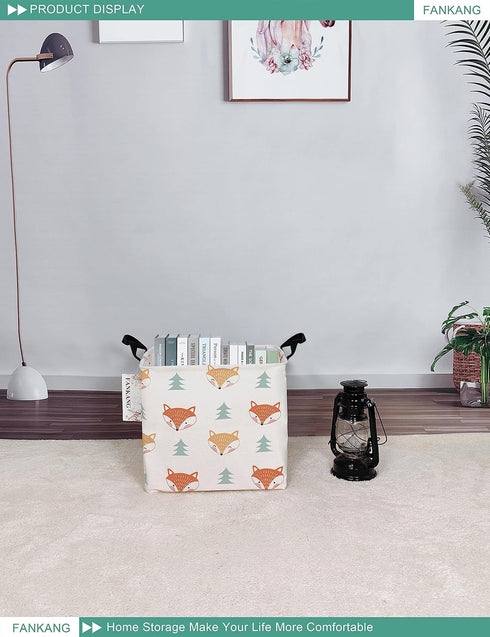 FANKANG Square Nursery Hamper Storage Bins Canvas Laundry Basket Foldable with Waterproof PE Coating Storage Baskets Gift Baskets for Children, Of...