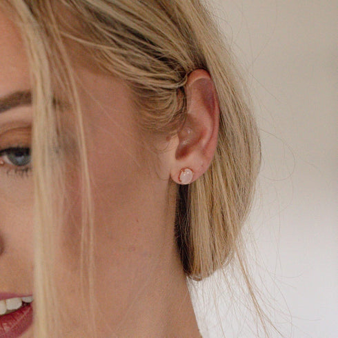 Rose Quartz Stud Earrings in Sterling Silver and 14K Rose Gold Plated...